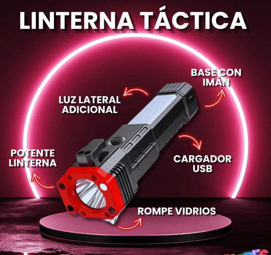 Linterna Táctica Multiuso 4 en 1 - Recargable y de Emergencia